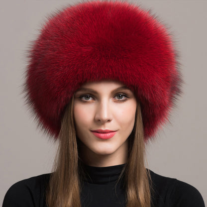 Fashion Winter Warm Hat Natural Fox Fur Hat With Earmuffs Thick Fur Cap For Women