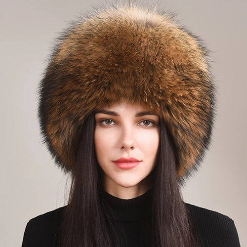 Fashion Winter Warm Hat Natural Fox Fur Hat With Earmuffs Thick Fur Cap For Women