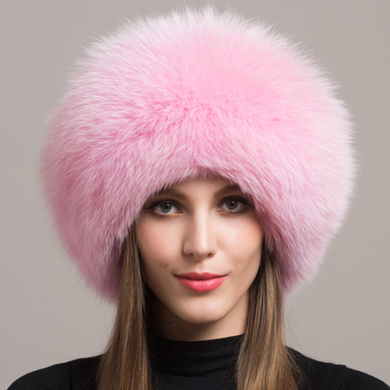 Fashion Winter Warm Hat Natural Fox Fur Hat With Earmuffs Thick Fur Cap For Women