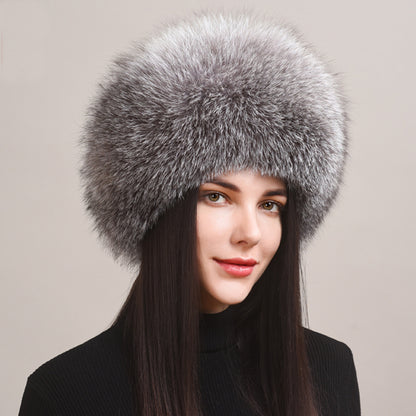 Fashion Winter Warm Hat Natural Fox Fur Hat With Earmuffs Thick Fur Cap For Women