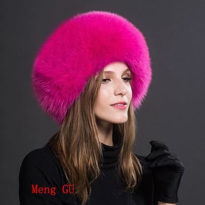Fashion Winter Warm Hat Natural Fox Fur Hat With Earmuffs Thick Fur Cap For Women