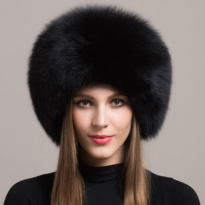 Fashion Winter Warm Hat Natural Fox Fur Hat With Earmuffs Thick Fur Cap For Women