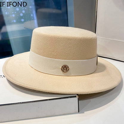 Elegant Fedora Hat for Women Fashion Bowler Dress Caps Panama Ribbon Band Church Wedding Felt Hat