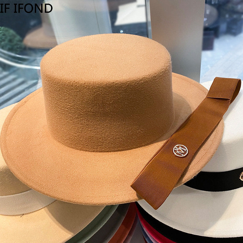 Elegant Fedora Hat for Women Fashion Bowler Dress Caps Panama Ribbon Band Church Wedding Felt Hat
