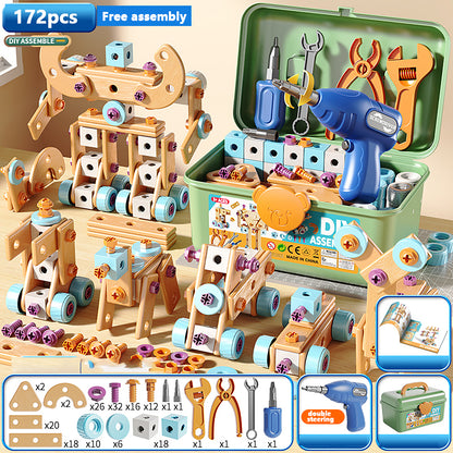 Early Educational DIY Nut Hand Puzzle Toy for Boys Shape Insert Blocks Simulated Screwing Toolbox Assembly
