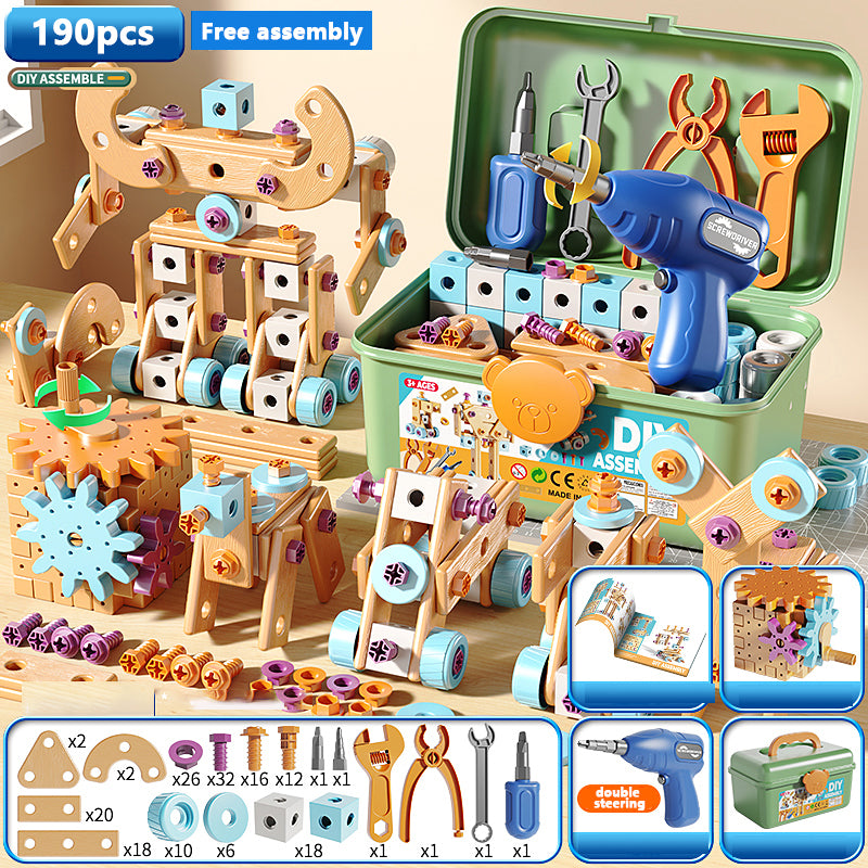 Early Educational DIY Nut Hand Puzzle Toy for Boys Shape Insert Blocks Simulated Screwing Toolbox Assembly