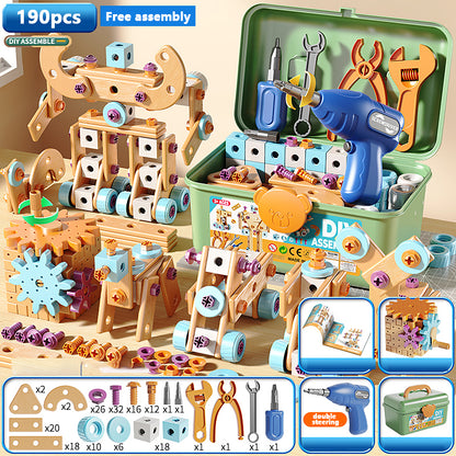 Early Educational DIY Nut Hand Puzzle Toy for Boys Shape Insert Blocks Simulated Screwing Toolbox Assembly