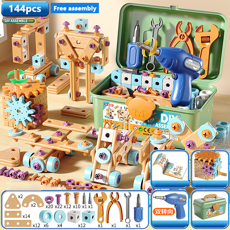 Early Educational DIY Nut Hand Puzzle Toy for Boys Shape Insert Blocks Simulated Screwing Toolbox Assembly
