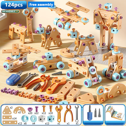 Early Educational DIY Nut Hand Puzzle Toy for Boys Shape Insert Blocks Simulated Screwing Toolbox Assembly