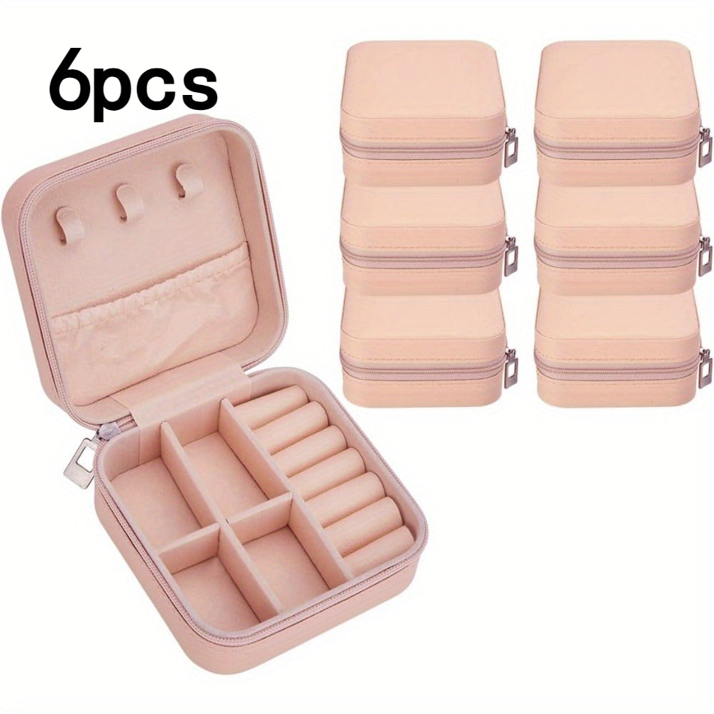 Travel Friendly Storage Box, Pink Synthetic Leather Jewelry Box for Earrings, Necklaces, Rings