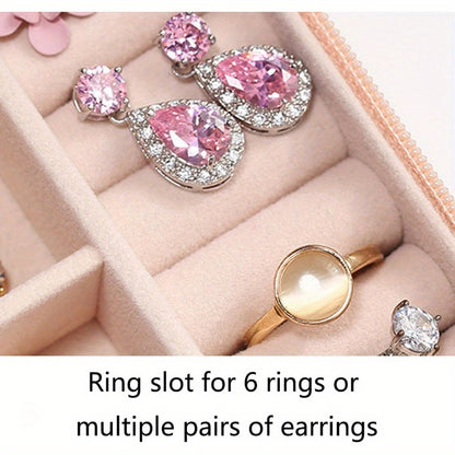 Travel Friendly Storage Box, Pink Synthetic Leather Jewelry Box for Earrings, Necklaces, Rings
