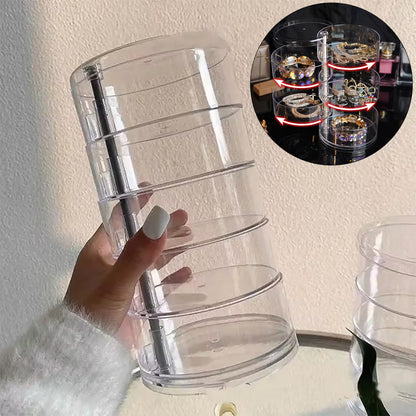 Round Plastic Organizer Box, Jewelry Display Rack, Rotating Makeup Storage Holder for Bracelets and Earrings