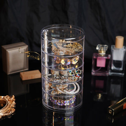 Round Plastic Organizer Box, Jewelry Display Rack, Rotating Makeup Storage Holder for Bracelets and Earrings