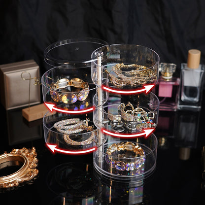 Round Plastic Organizer Box, Jewelry Display Rack, Rotating Makeup Storage Holder for Bracelets and Earrings