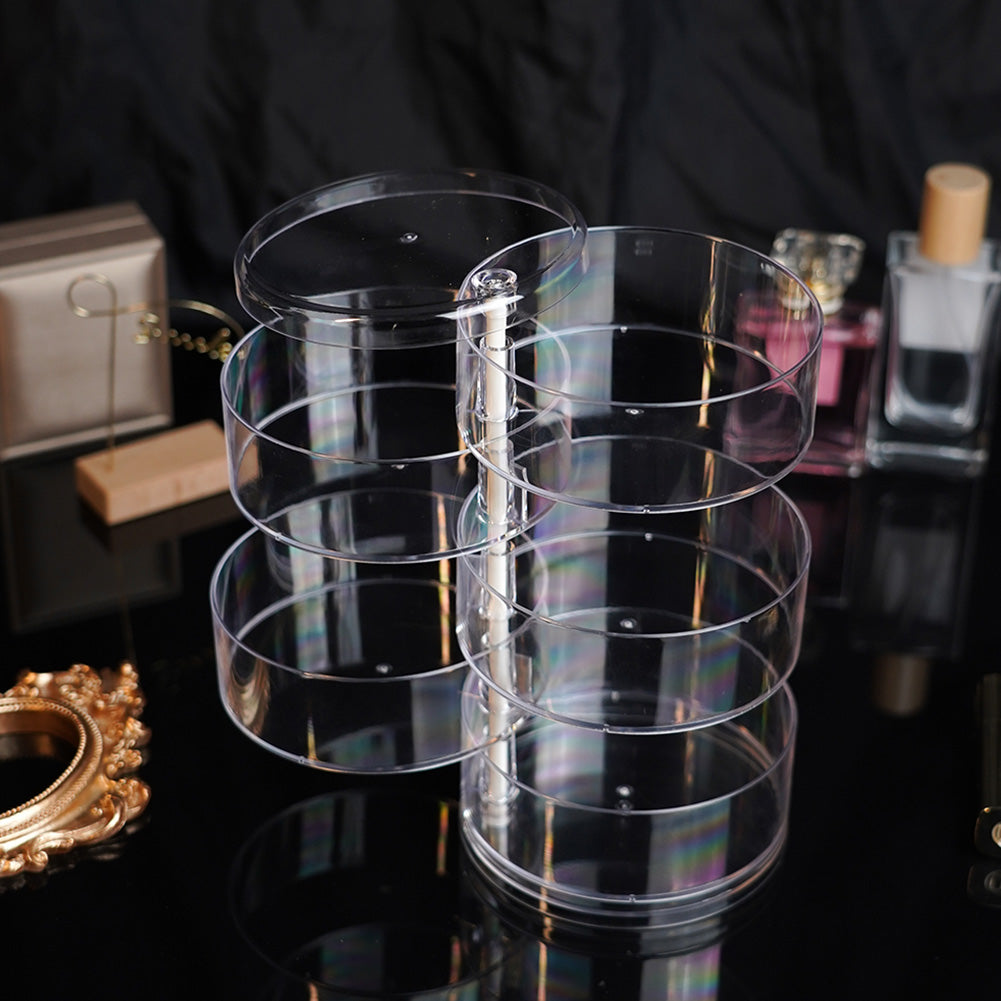 Round Plastic Organizer Box, Jewelry Display Rack, Rotating Makeup Storage Holder for Bracelets and Earrings