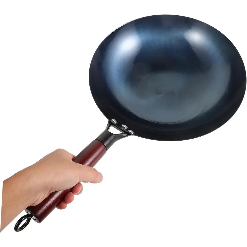 HeritagePro Traditional Cast Iron Wok – Premium iron cookware with Wood Handle (12 in)