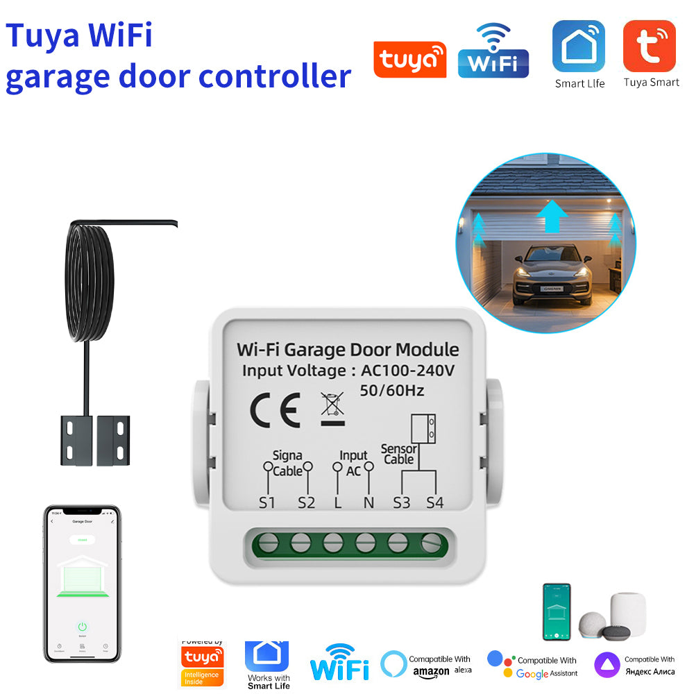 Smart Life Garage Door Opener Controller with Dry Contact Switches for Smart Home Security and Alarm System