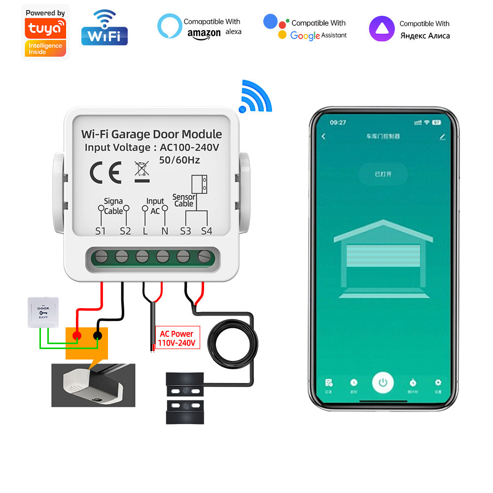 Smart Life Garage Door Opener Controller with Dry Contact Switches for Smart Home Security and Alarm System
