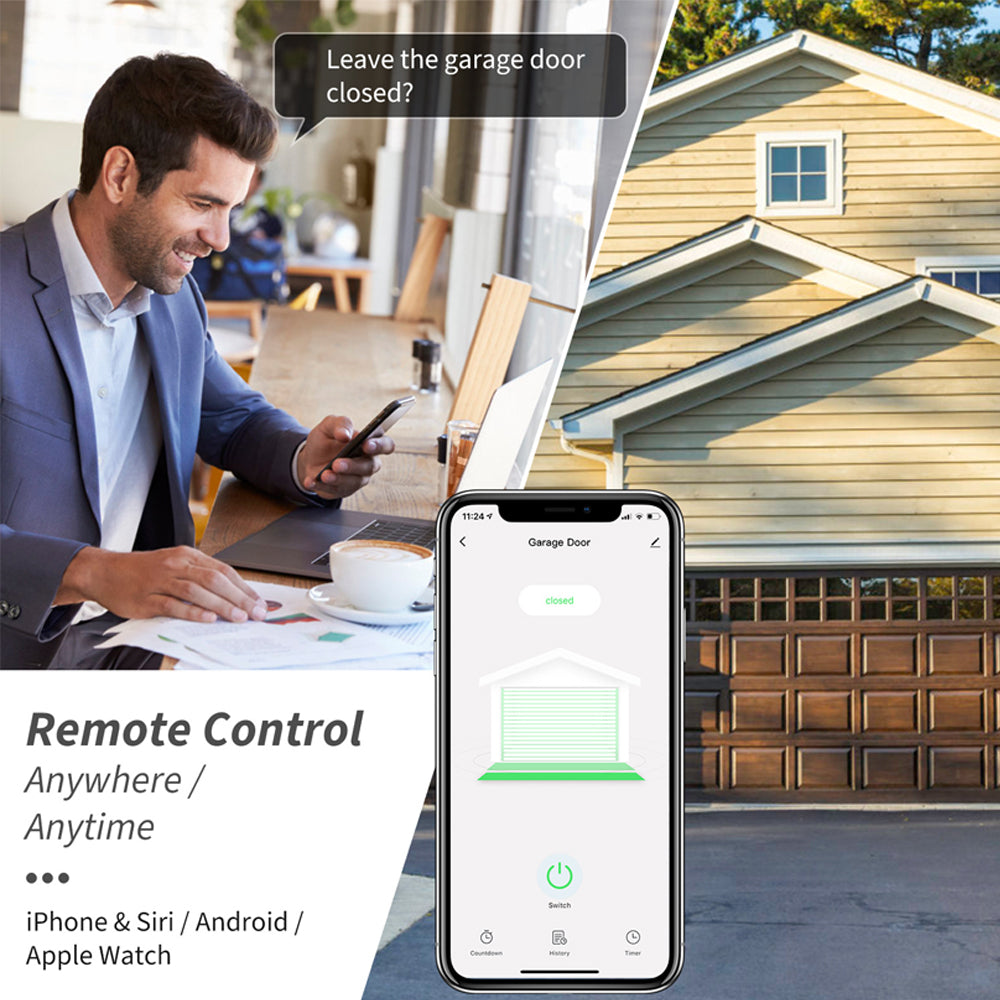 Smart Life Garage Door Opener Controller with Dry Contact Switches for Smart Home Security and Alarm System
