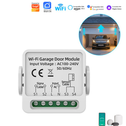 Smart Life Garage Door Opener Controller with Dry Contact Switches for Smart Home Security and Alarm System