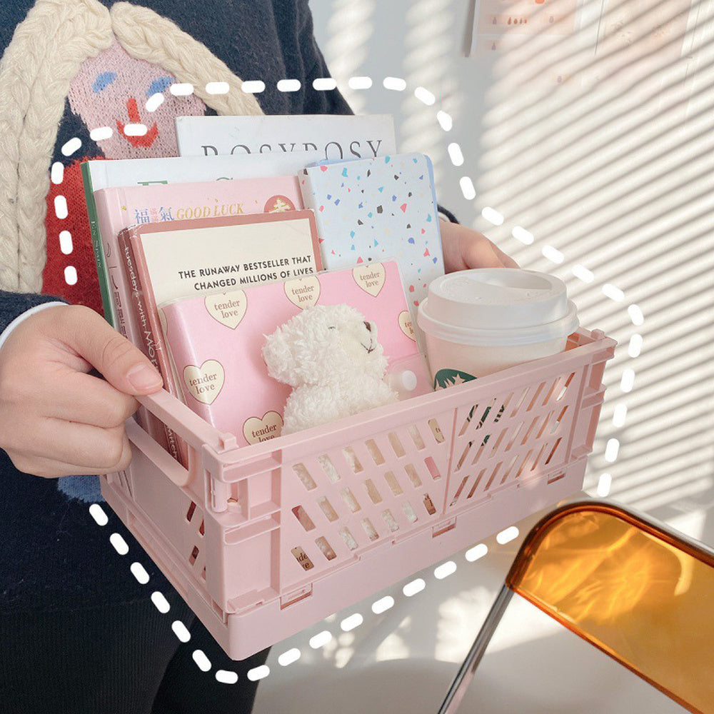 Cute Plastic Foldable Stationary Holder, Stackable Desk Organizer, Office Storage for Students