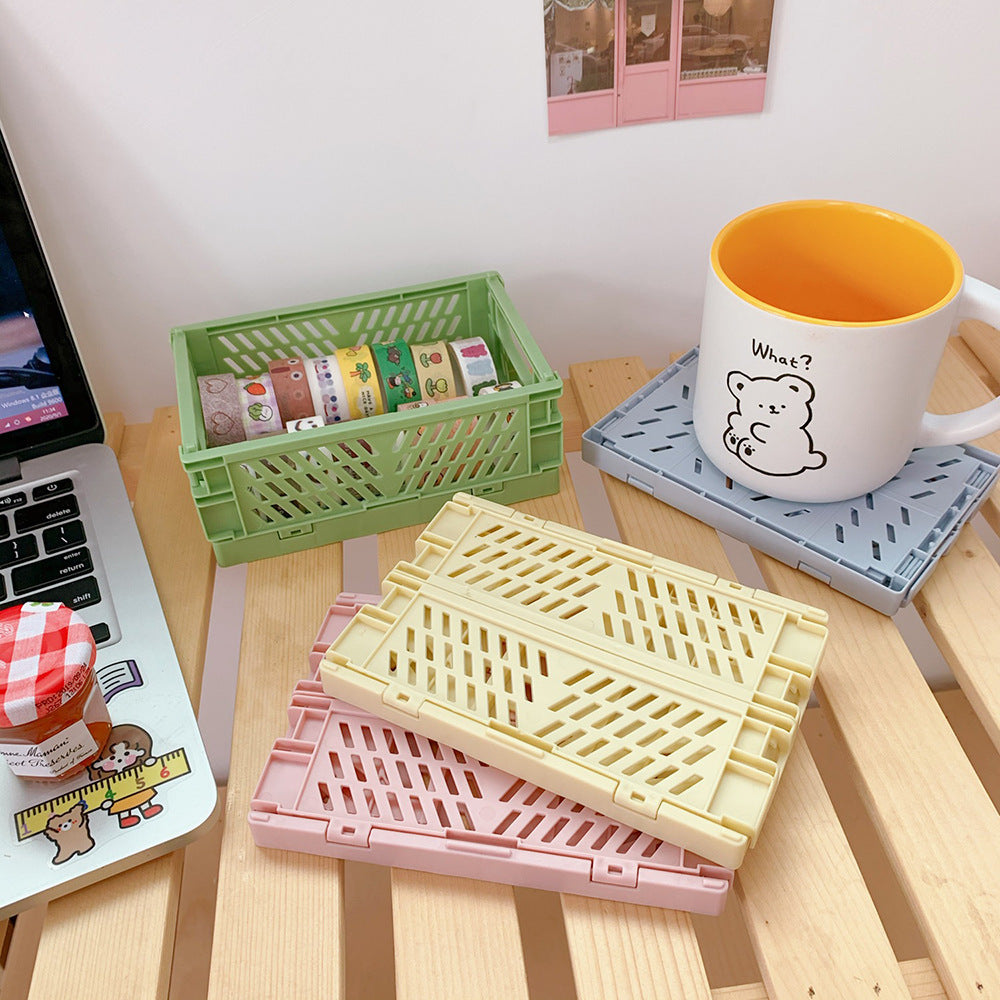 Cute Plastic Foldable Stationary Holder, Stackable Desk Organizer, Office Storage for Students