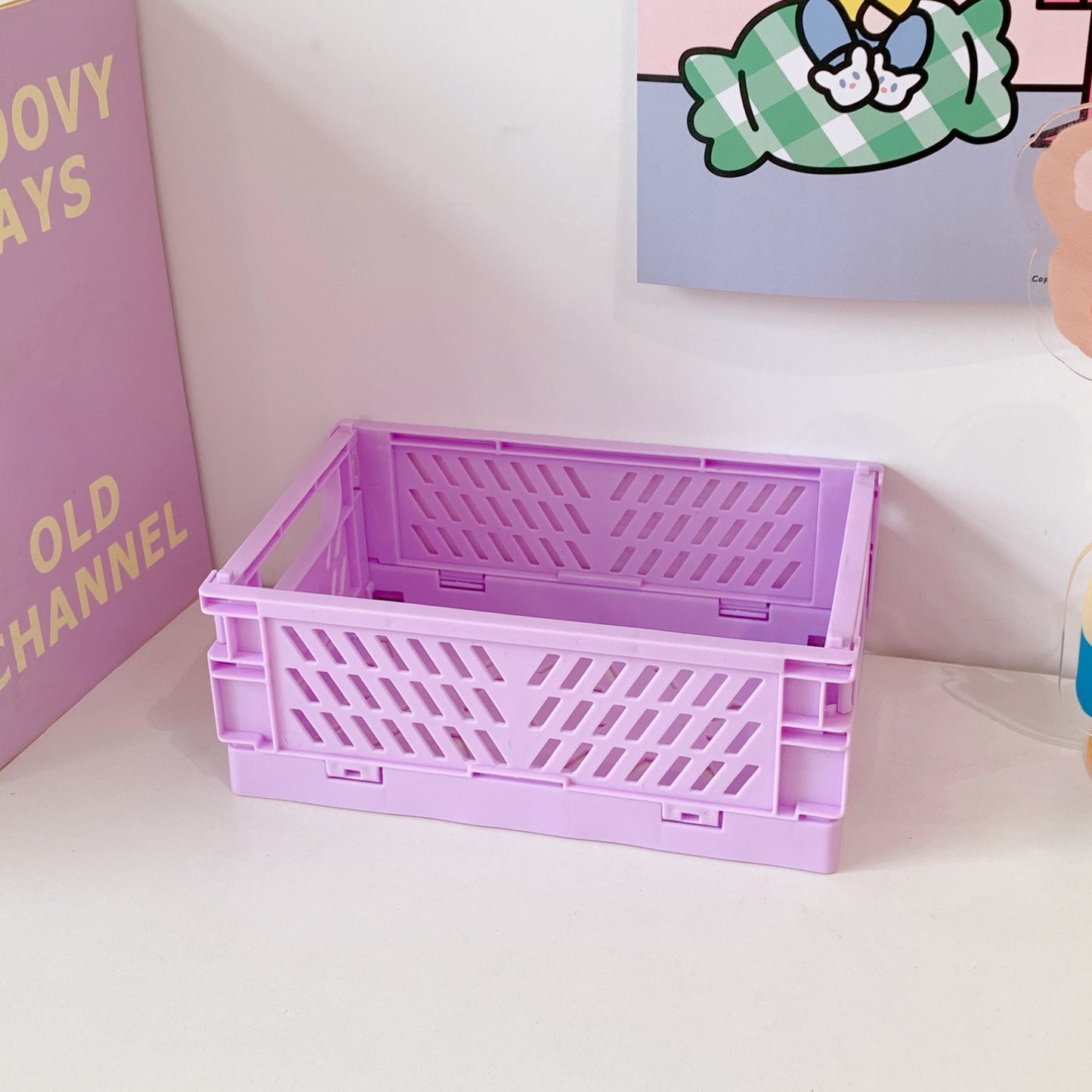 Cute Plastic Foldable Stationary Holder, Stackable Desk Organizer, Office Storage for Students