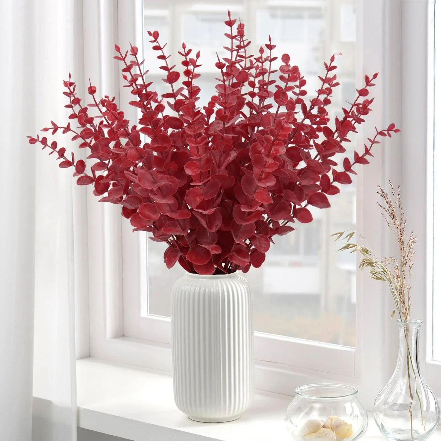 Red Eucalyptus Faux Stems – Lifelike Decorative Branches for Home, Event & Holiday Floral Designs