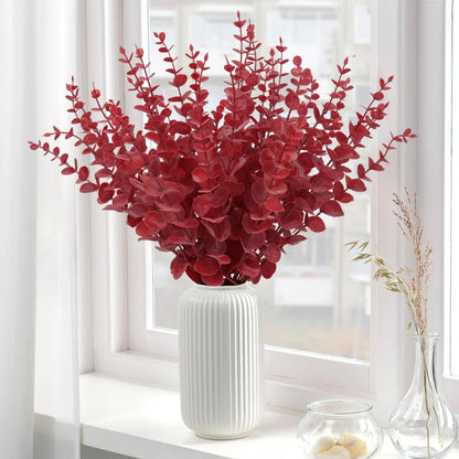 Red Eucalyptus Faux Stems – Lifelike Decorative Branches for Home, Event & Holiday Floral Designs