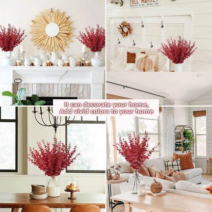 Red Eucalyptus Faux Stems – Lifelike Decorative Branches for Home, Event & Holiday Floral Designs