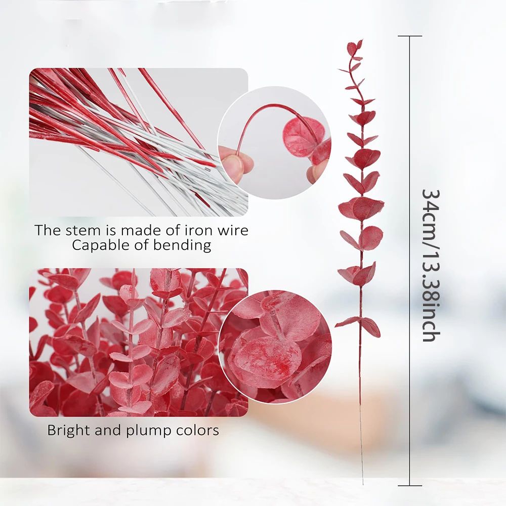 Red Eucalyptus Faux Stems – Lifelike Decorative Branches for Home, Event & Holiday Floral Designs