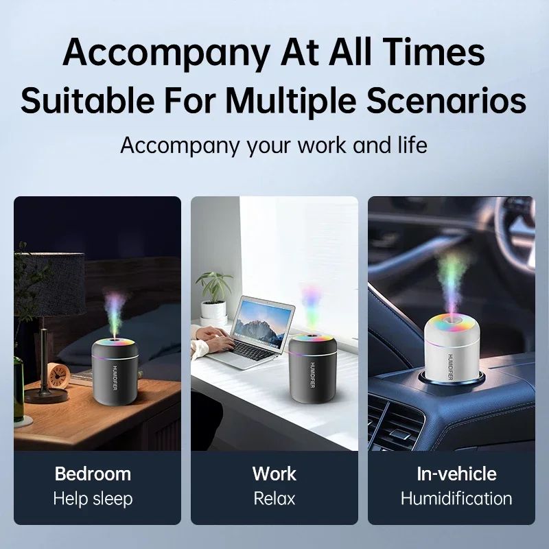 Mini Air Humidifier & USB Aromatherapy Diffuser with LED Night Light – 180ml Quiet Mist for Home, Office & Car