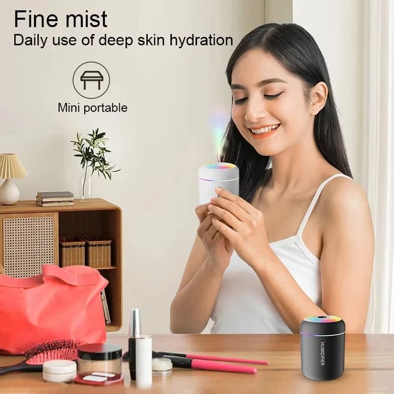 Mini Air Humidifier & USB Aromatherapy Diffuser with LED Night Light – 180ml Quiet Mist for Home, Office & Car