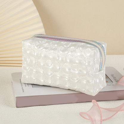 Portable Desk Stationery Organizer Bag for Study and Office, Exquisite Floral Pattern Storage Pouch with Glitter Fabric