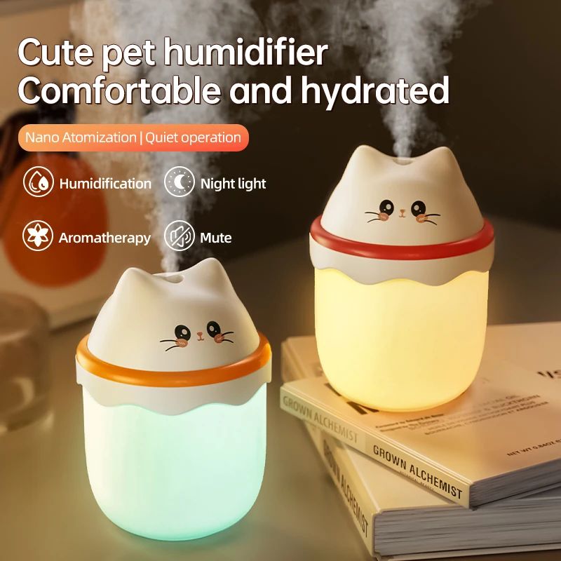 Cute Pet Mini Humidifier with Night Light for Desktop and Travel