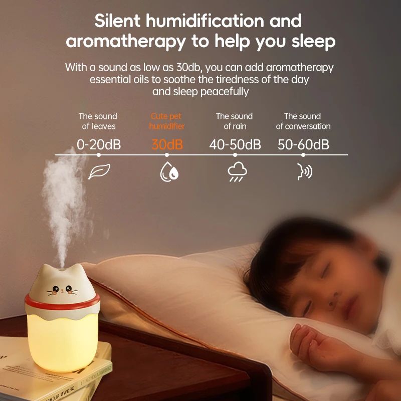 Cute Pet Mini Humidifier with Night Light for Desktop and Travel