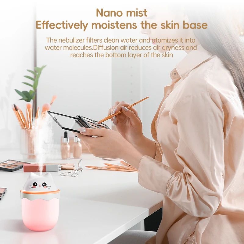 Cute Pet Mini Humidifier with Night Light for Desktop and Travel