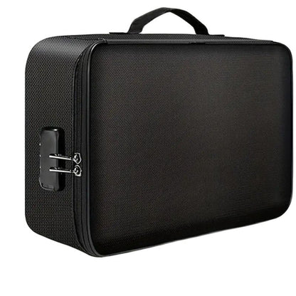 Water-resistant Zipper Portable Laptop, Fireproof Black Document Bag, Multi-compartment File Certificates Organizer Box