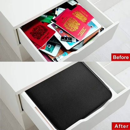 Water-resistant Zipper Portable Laptop, Fireproof Black Document Bag, Multi-compartment File Certificates Organizer Box