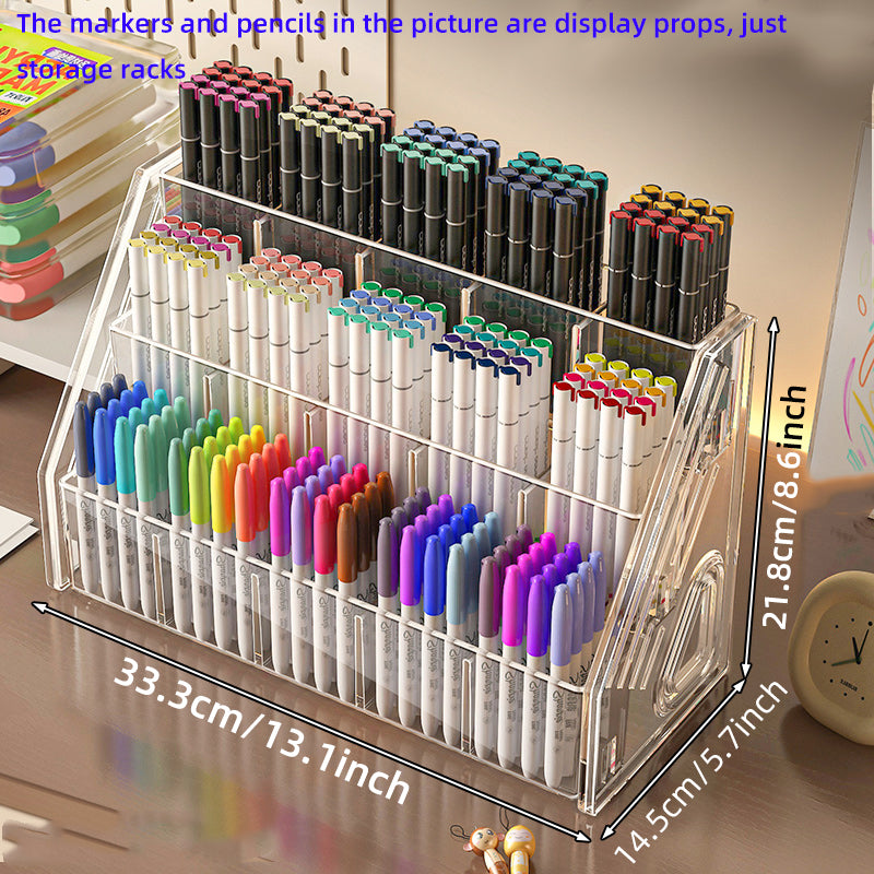 Large Capacity Acrylic Storage Rack, Watercolor Pencil Organizer, Desktop Marker Pen Storage Box with Partition for Stat