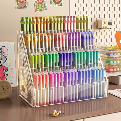 Large Capacity Acrylic Storage Rack, Watercolor Pencil Organizer, Desktop Marker Pen Storage Box with Partition for Stat