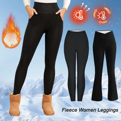 Fleece Lined High Waist Flared Winter Leggings