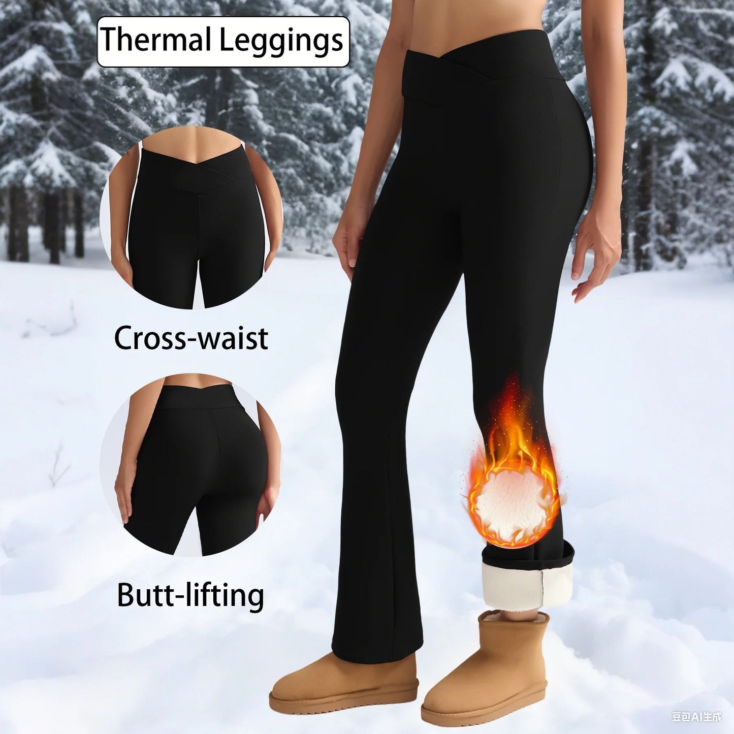 Fleece Lined High Waist Flared Winter Leggings