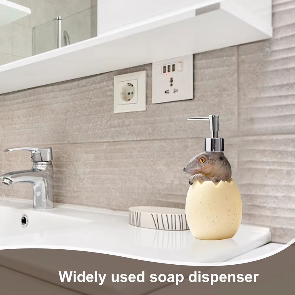 Cute Dinosaur Reusable Liquid Soap Dispenser with Leak Proof Pump for Bathroom and Vanity Use