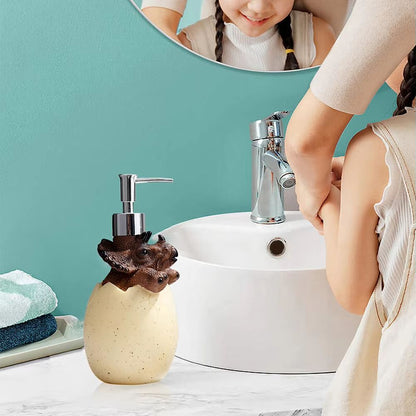 Cute Dinosaur Reusable Liquid Soap Dispenser with Leak Proof Pump for Bathroom and Vanity Use