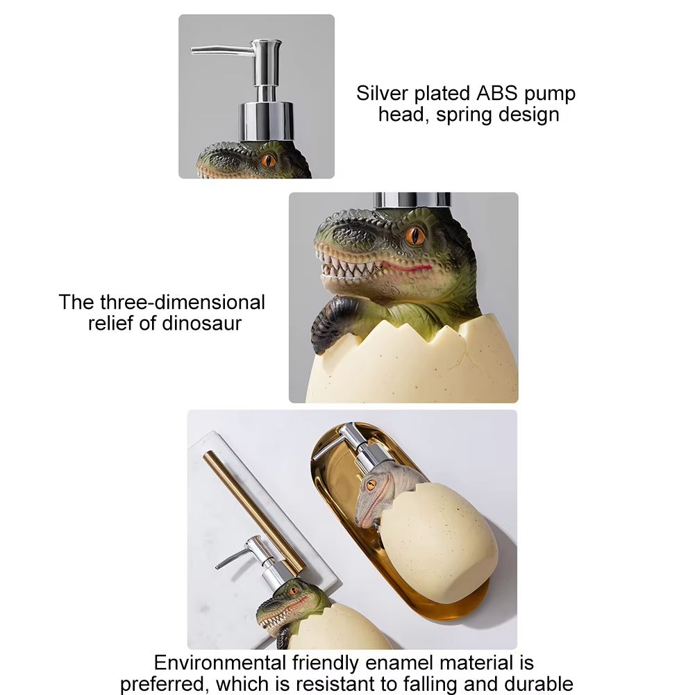 Cute Dinosaur Reusable Liquid Soap Dispenser with Leak Proof Pump for Bathroom and Vanity Use