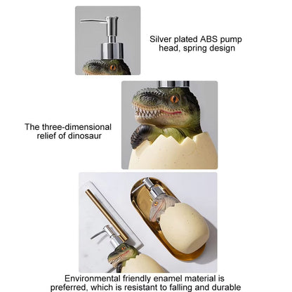 Cute Dinosaur Reusable Liquid Soap Dispenser with Leak Proof Pump for Bathroom and Vanity Use