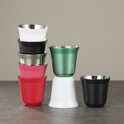 Solid Color Water Cup, Summer New Simple Flat Bottom Cup, Stainless Steel Double-layer Tank, Capsule Coffee Cup