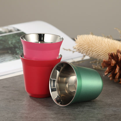 Solid Color Water Cup, Summer New Simple Flat Bottom Cup, Stainless Steel Double-layer Tank, Capsule Coffee Cup