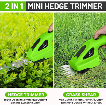2 In 1 Cordless Electric Hedge Trimmer Rechargeable, Handheld Household Lawn Shrub Weeding Pruning Mower